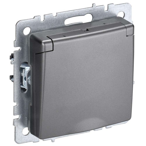 BRITE Розетка 1-местная с заземлением с защитными шторками и крышкой 16А IP20 РСбш10-3-БрС сталь IEK BR-R16-16-K46, купить в Минске по самой низкой цене