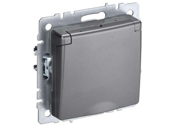 BRITE Розетка 1-местная с заземлением с защитными шторками и крышкой 16А IP20 РСбш10-3-БрС сталь IEK BR-R16-16-K46