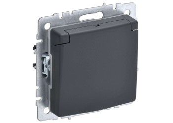BRITE Розетка 1-местная с заземлением с защитными шторками и крышкой 16А IP20 РСбш10-3-БрГ графит IEK BR-R16-16-K53