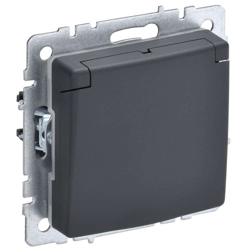 BRITE Розетка 1-местная с заземлением с защитными шторками и крышкой 16А IP20 РСбш10-3-БрГ графит IEK BR-R16-16-K53, купить в Минске по самой низкой цене