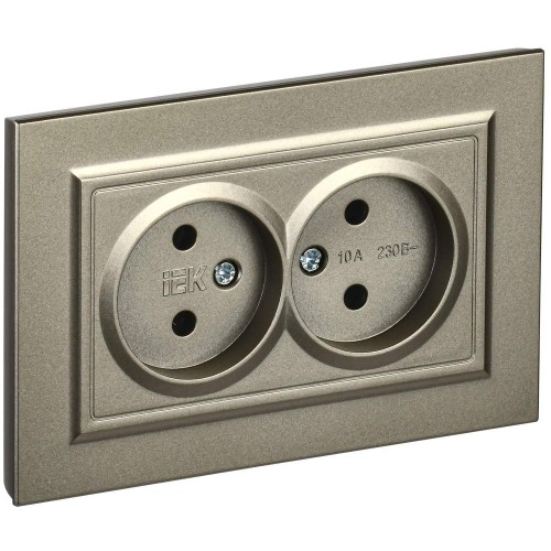 BRITE Розетка 2-местная без заземления без защитных шторок 10А в сборе РС12-2-БрШ шампань IEK BR-R20-10-K37-F, купить в Минске по самой низкой цене