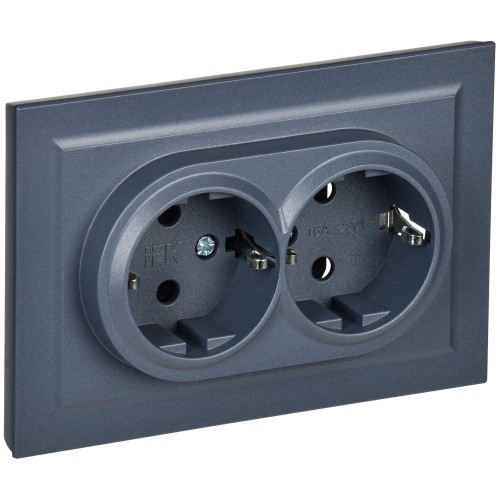 BRITE Розетка 2-местная с заземлением без защитных шторок 16А в сборе РС12-3-БрМ маренго IEK BR-R21-16-K35-F, купить в Минске по самой низкой цене