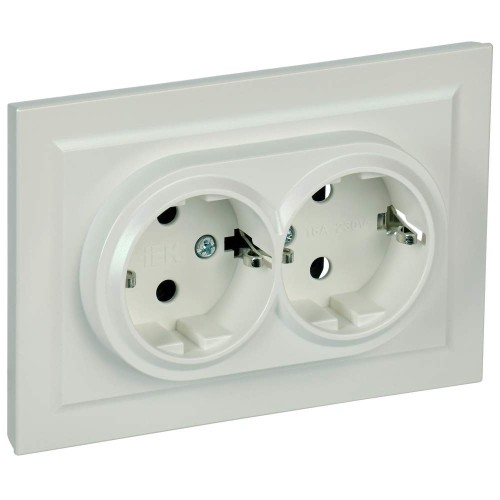 BRITE Розетка 2-местная с заземлением без защитных шторок 16А в сборе РС12-3-БрЖ жемчуг IEK BR-R21-16-K36-F, купить в Минске по самой низкой цене