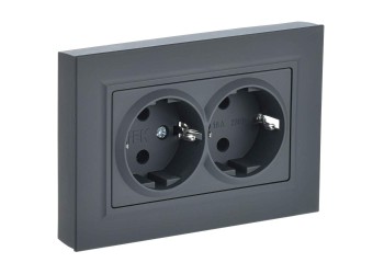 BRITE Розетка 2-местная с заземлением без защитных шторок 16А в сборе РС12-3-БрГ графит IEK BR-R21-16-K53-F