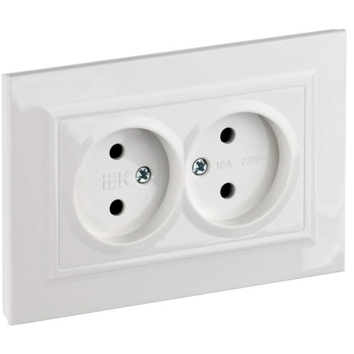 BRITE Розетка 2-местная без заземления с защитными шторками 10А в сборе РСш12-2-БрБ белый IEK BR-R23-10-K01-F, купить в Минске по самой низкой цене