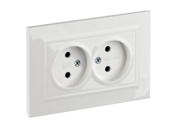 BRITE Розетка 2-местная без заземления с защитными шторками 10А в сборе РСш12-2-БрБ белый IEK BR-R23-10-K01-F