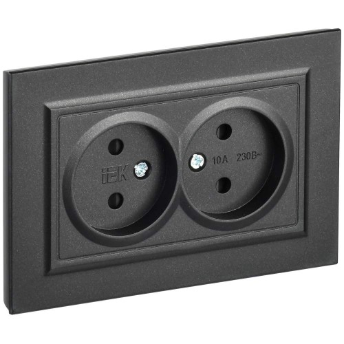 BRITE Розетка 2-местная без заземления с защитными шторками 10А в сборе РСш12-2-БрЧ черный IEK BR-R23-10-K02-F, купить в Минске по самой низкой цене