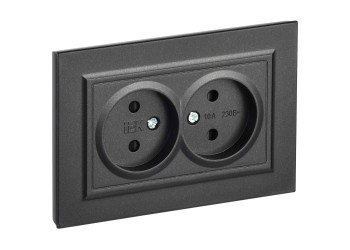 BRITE Розетка 2-местная без заземления с защитными шторками 10А в сборе РСш12-2-БрЧ черный IEK BR-R23-10-K02-F