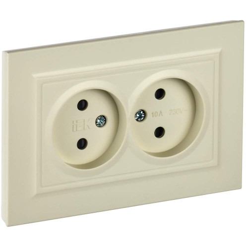 BRITE Розетка 2-местная без заземления с защитными шторками 10А в сборе РСш12-2-БрКр бежевый IEK BR-R23-10-K10-F, купить в Минске по самой низкой цене
