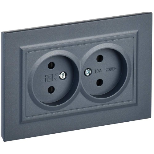 BRITE Розетка 2-местная без заземления с защитными шторками 10А в сборе РСш12-2-БрМ маренго IEK BR-R23-10-K35-F, купить в Минске по самой низкой цене