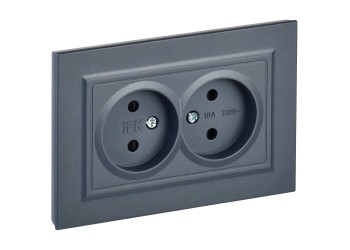 BRITE Розетка 2-местная без заземления с защитными шторками 10А в сборе РСш12-2-БрМ маренго IEK BR-R23-10-K35-F