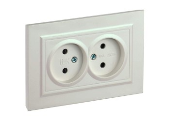 BRITE Розетка 2-местная без заземления с защитными шторками 10А в сборе РСш12-2-БрЖ жемчуг IEK BR-R23-10-K36-F