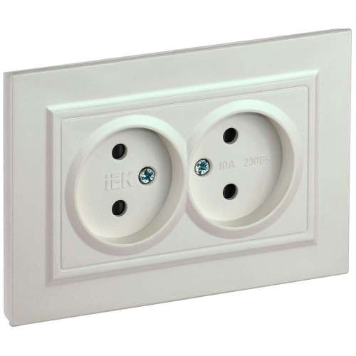 BRITE Розетка 2-местная без заземления с защитными шторками 10А в сборе РСш12-2-БрЖ жемчуг IEK BR-R23-10-K36-F, купить в Минске по самой низкой цене