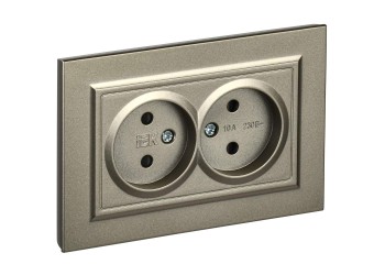 BRITE Розетка 2-местная без заземления с защитными шторками 10А в сборе РСш12-2-БрШ шампань IEK BR-R23-10-K37-F