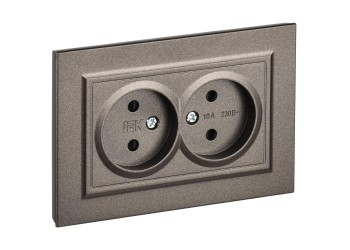BRITE Розетка 2-местная без заземления с защитными шторками 10А в сборе РСш12-2-БрТБ темная бронза IEK BR-R23-10-K45-F