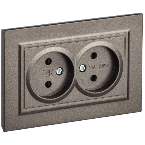 BRITE Розетка 2-местная без заземления с защитными шторками 10А в сборе РСш12-2-БрТБ темная бронза IEK BR-R23-10-K45-F, купить в Минске по самой низкой цене