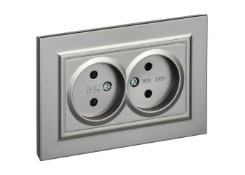 BRITE Розетка 2-местная без заземления с защитными шторками 10А в сборе РСш12-2-БрС сталь IEK BR-R23-10-K46-F