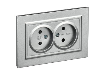 BRITE Розетка 2-местная без заземления с защитными шторками 10А в сборе РСш12-2-БрА алюминий IEK BR-R23-10-K47-F