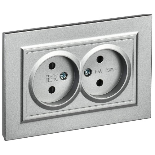 BRITE Розетка 2-местная без заземления с защитными шторками 10А в сборе РСш12-2-БрА алюминий IEK BR-R23-10-K47-F, купить в Минске по самой низкой цене