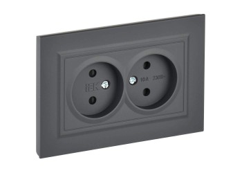 BRITE Розетка 2-местная без заземления с защитными шторками 10А в сборе РСш12-2-БрГ графит IEK BR-R23-10-K53-F