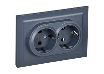 BRITE Розетка 2-местная с заземлением с защитными шторками 16А в сборе РСш12-3-БрМ маренго IEK BR-R24-16-K35-F