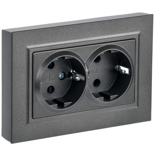 BRITE Розетка 2-местная с заземлением с защитными шторками 16А в сборе РСш12-3-БрТБ темная бронза IEK BR-R24-16-K45-F, купить в Минске по самой низкой цене