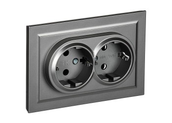 BRITE Розетка 2-местная с заземлением с защитными шторками 16А в сборе РСш12-3-БрС сталь IEK BR-R24-16-K46-F