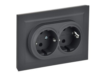 BRITE Розетка 2-местная с заземлением с защитными шторками 16А в сборе РСш12-3-БрГ графит IEK BR-R24-16-K53-F