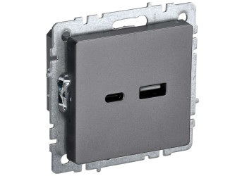 BRITE Розетка USB A+C 18Вт РЮ11-1-БрС сталь IEK BR-U22-018-K46