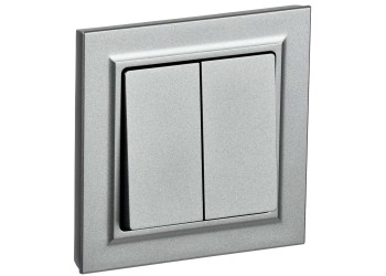 BRITE Выключатель 2-клавишный 10А в сборе ВСР10-2-0-БрА алюминий IEK BR-V20-0-10-K47-F