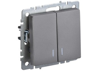 BRITE Выключатель 2-клавишный с индикацией 10А ВС10-2-1-БрС сталь IEK BR-V20-1-10-K46