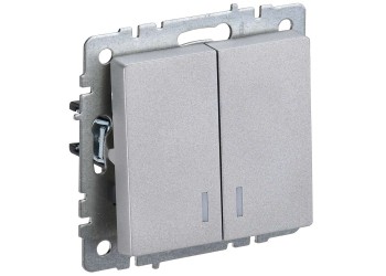 BRITE Выключатель 2-клавишный с индикацией 10А ВС10-2-1-БрА алюминий IEK BR-V20-1-10-K47