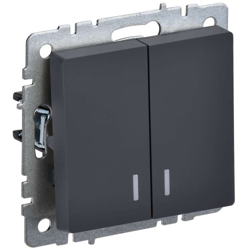 BRITE Выключатель 2-клавишный с индикацией 10А ВС10-2-1-БрГ графит IEK BR-V20-1-10-K53, купить в Минске по самой низкой цене