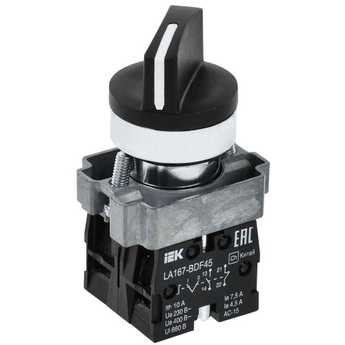 Переключатель LA167-BDF45 на 2 положения 1з+1р черный IEK BSW20-BDF45-3-24-67-2-K02, купить в Минске по самой низкой цене