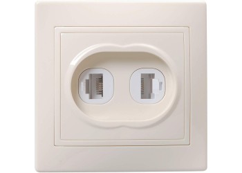 KVARTA Розетка 2-местная RJ11+RJ45 кат.5е РК/Т12-ККм кремовый IEK EIK10-K33-DM