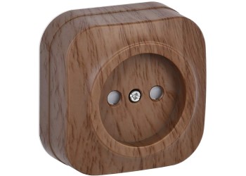 GLORY Розетка 1-местная для открытой установки без заземления с защитными шторками 10А РСш20-2-ХД дуб IEK ERH13-K24-10