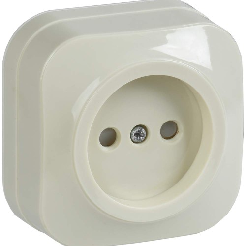 GLORY Розетка 1-местная для открытой установки без заземления с защитными шторками 10А РСш20-2-ХК кремовый IEK ERH13-K33-10, купить в Минске по самой низкой цене