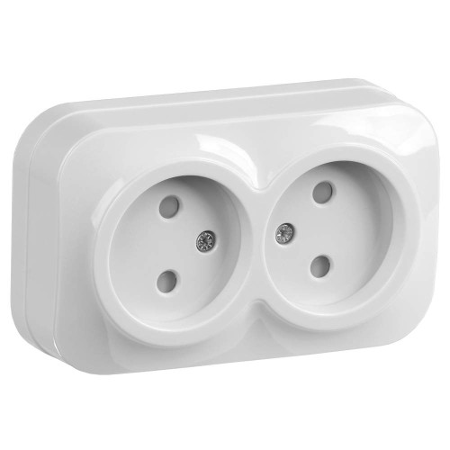 GLORY Розетка 2-местная для открытой установки без заземления с защитными шторками 10А РСш22-2-ХБ белый IEK ERH23-K01-10, купить в Минске по самой низкой цене