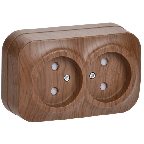 GLORY Розетка 2-местная для открытой установки без заземления с защитными шторками 10А РСш22-2-ХД дуб IEK ERH23-K24-10, купить в Минске по самой низкой цене