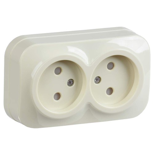 GLORY Розетка 2-местная для открытой установки без заземления с защитными шторками 10А РСш22-2-ХК кремовый IEK ERH23-K33-10, купить в Минске по самой низкой цене