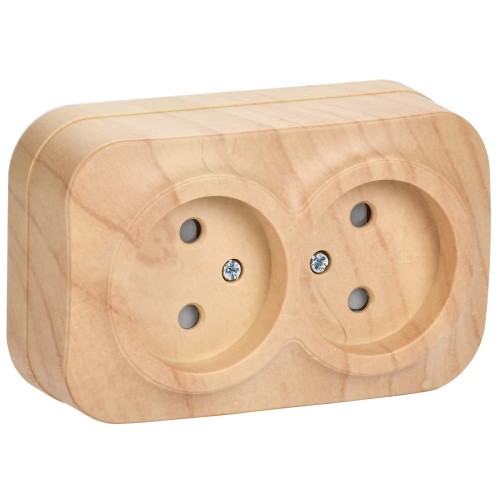 GLORY Розетка 2-местная для открытой установки без заземления с защитными шторками 10А РСш22-2-ХС сосна IEK ERH23-K34-10, купить в Минске по самой низкой цене