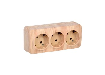 Розетка тройная 2P+PE IEK Glory сосна ERH31-K34-16