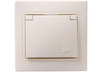 KVARTA Розетка 1-местная с заземлением с защитными шторками с крышкой 16А РСбш10-3-ККм кремовый IEK ERK12-K33-16-DM