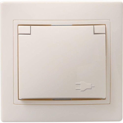 KVARTA Розетка 1-местная с заземлением с защитными шторками с крышкой 16А РСбш10-3-ККм кремовый IEK ERK12-K33-16-DM, купить в Минске по самой низкой цене