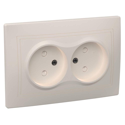 KVARTA Розетка 2-местная без заземления с защитными шторками 10А РСш12-2-ККм кремовый IEK ERK20-K33-10-DM, купить в Минске по самой низкой цене