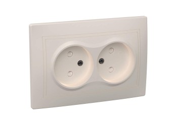 KVARTA Розетка 2-местная без заземления с защитными шторками 10А РСш12-2-ККм кремовый IEK ERK20-K33-10-DM
