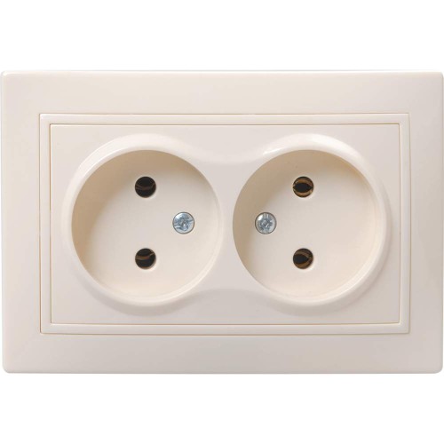 KVARTA Розетка 2-местная без заземления без защитных шторок 10А кер. РС12-2-Км кремовый IEK ERK20-K33-10-K, купить в Минске по самой низкой цене