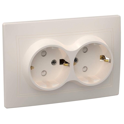 KVARTA Розетка 2-местная с заземлением с защитными шторками 16А кер. РСш12-3-Км кремовый IEK ERK24-K33-16-K, купить в Минске по самой низкой цене