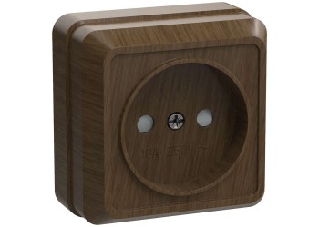 OKTAVA Розетка 1-я без заземления с защитными шторками для открытой установки 10А РСш20-2-ОД дуб IEK ERO13-K04-10-DC