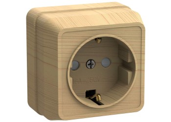 OKTAVA Розетка 1-местная с заземлением с защитными шторками для открытой установки 16А РСш20-3-ОС сосна IEK ERO14-K03-16-DC